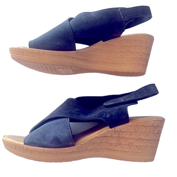 Mila Paoli Blue Suede Wedge Sandals Size 7.5 - Picture 3 of 12